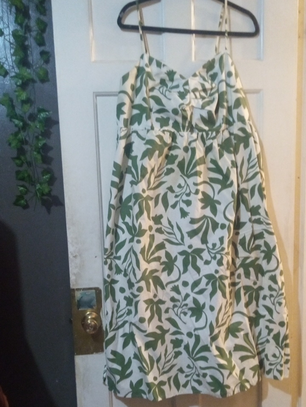 Green and White Leaf Print Sundress